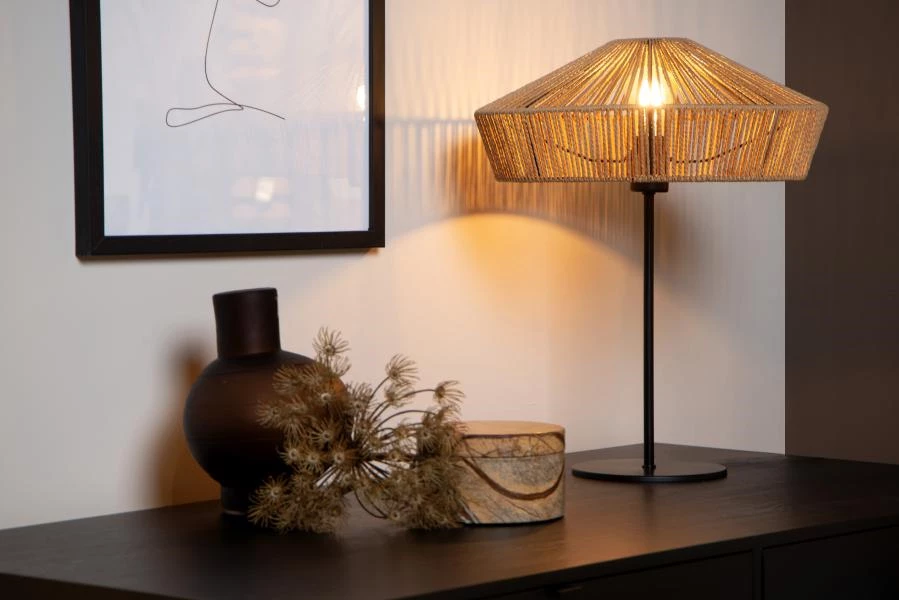 Lucide YUNKAI - Lampe de table - Ø 40 cm - 1xE27 - Bois clair - ambiance 1